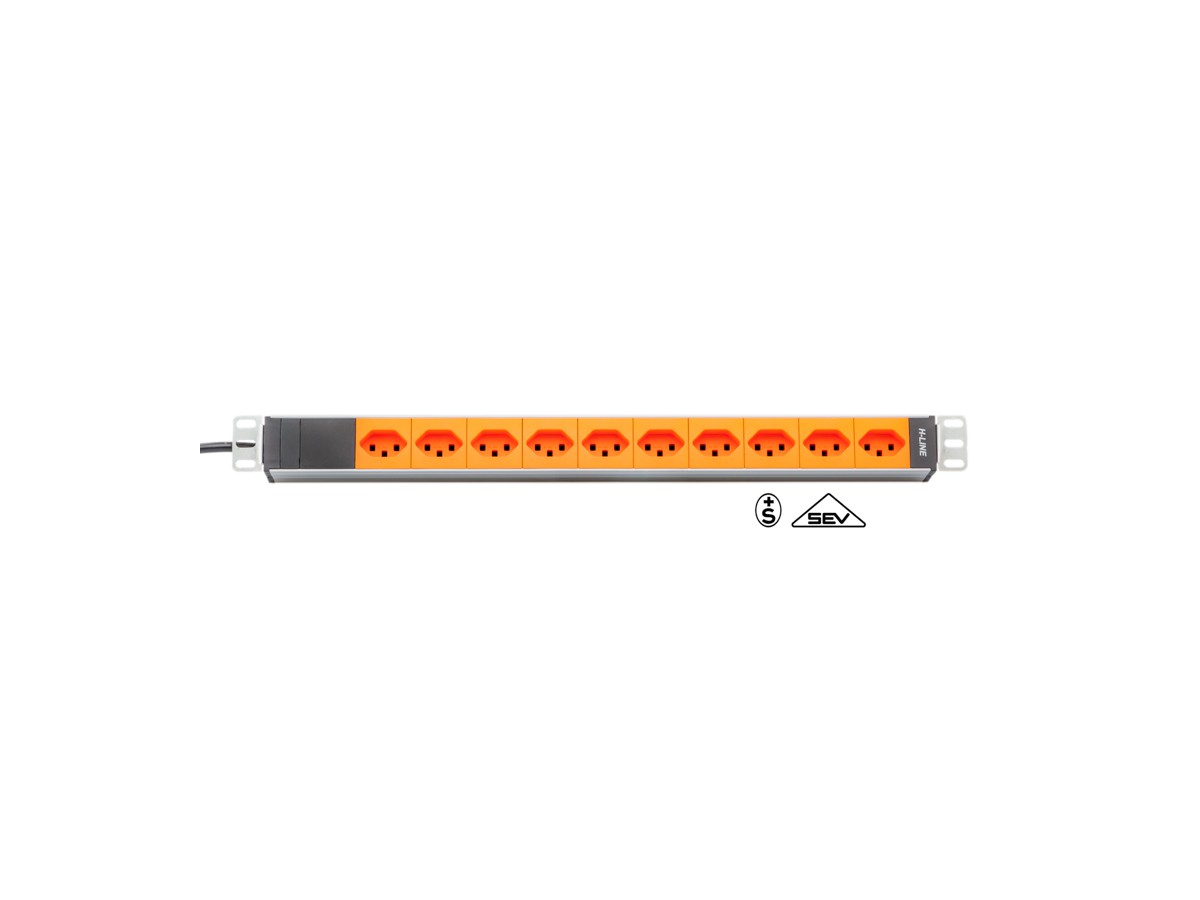 H-LINE Steckdosenleiste 10xT23, oF - nicht für 19", Kabel 3m, orange