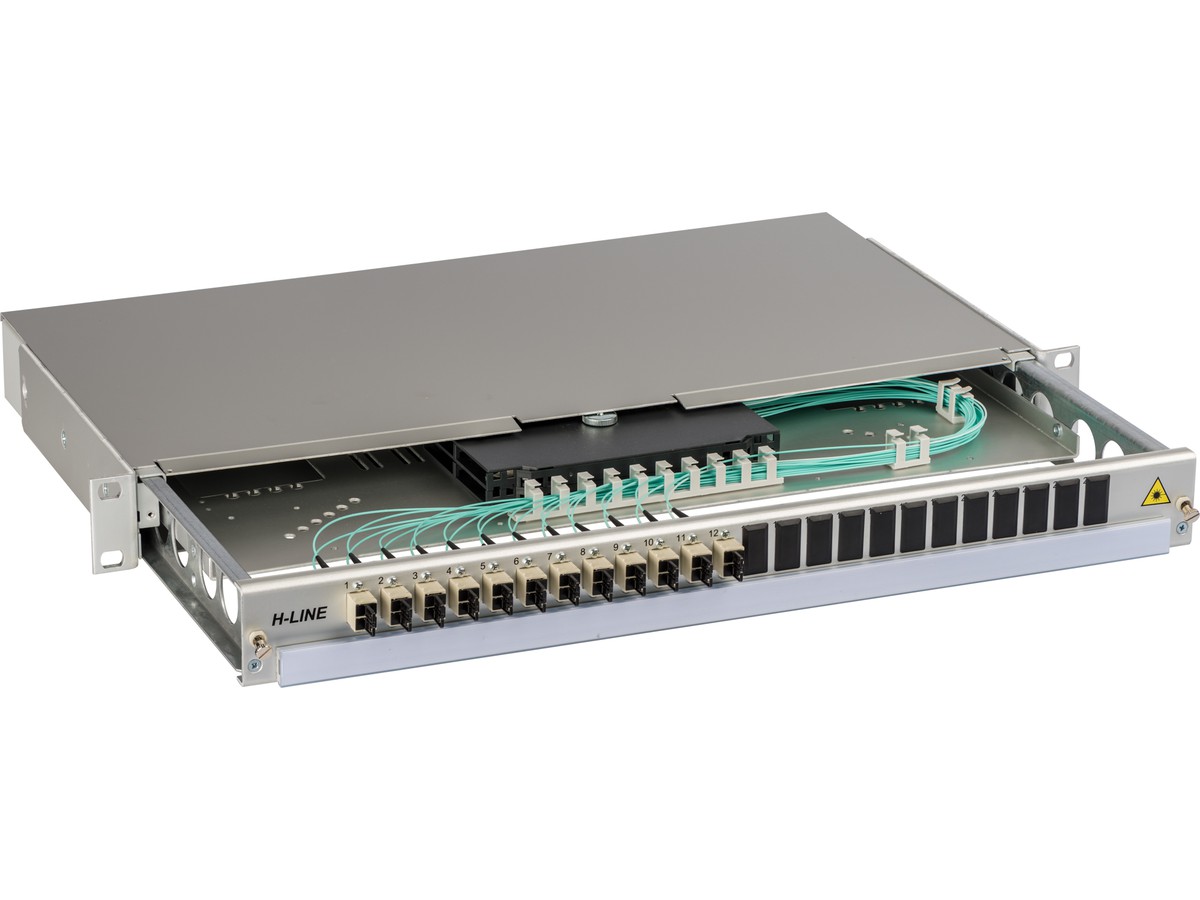 Tête de câble alu 12xLX.5 duplex 50/125 - OM3, H-Line, 1UH, prêt à jonctionner