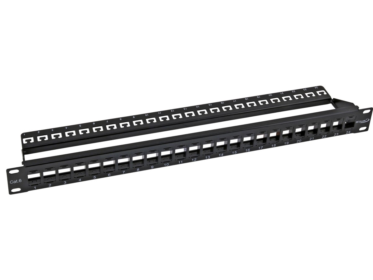 Ecolan Rangierfeld 19" 1HE 24x UTP - leer, schwarz, für Keystone Module