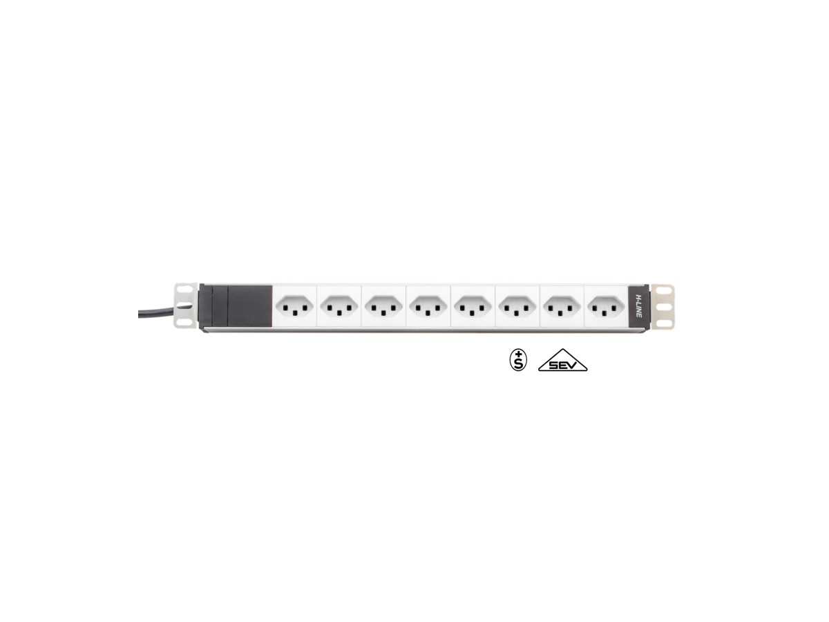 H-LINE Bloc multiprise 19" 8xT23 - sans filtre, câble 3m, blanc