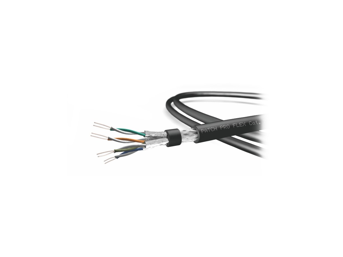 Patch Pro Cat.7 S/FTP 4x2x0.14 Outdoor - DMC FLEX PUR nr, résistant UV, 1000MHz