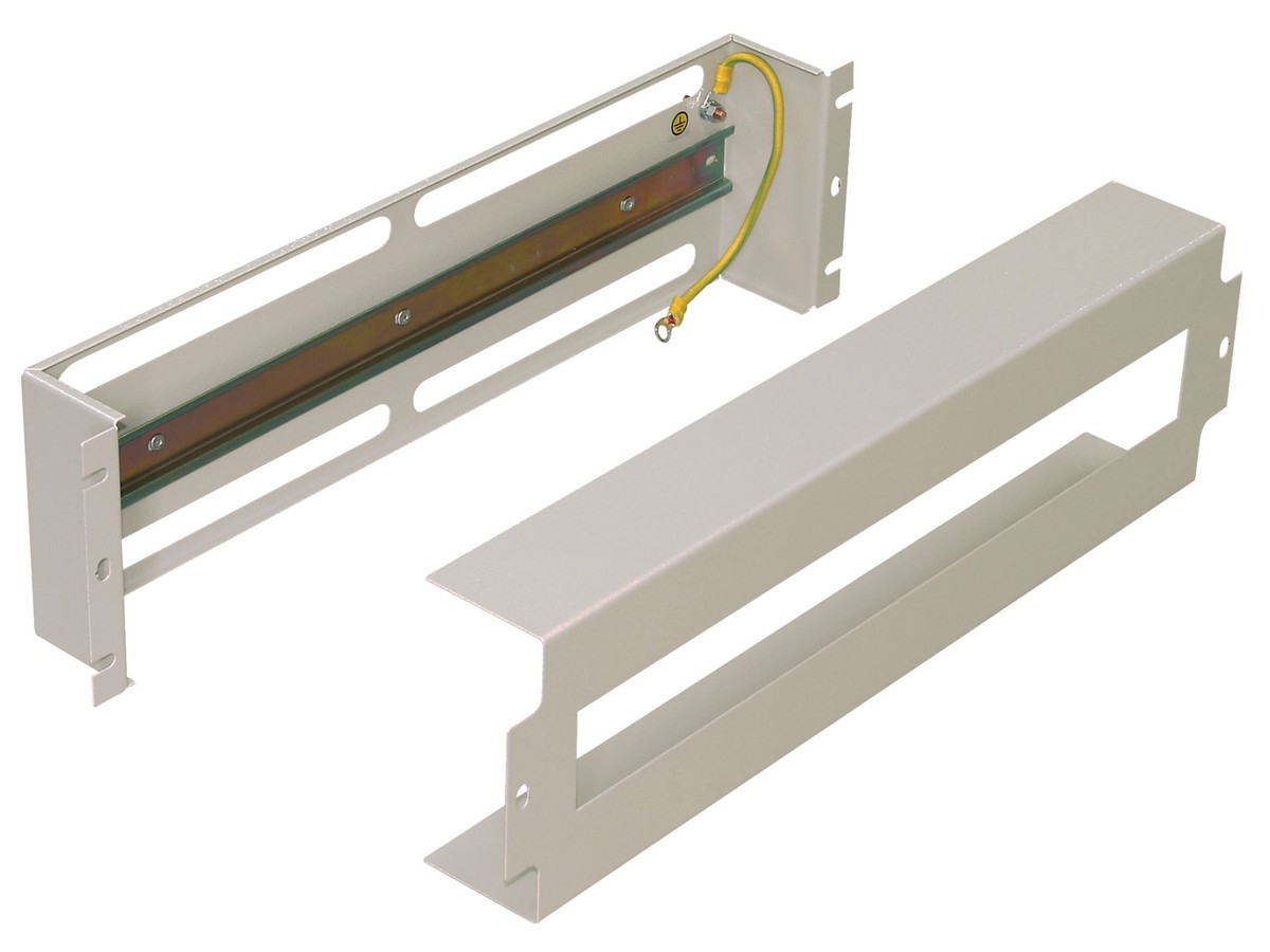 Adaptateur pour rail DIN 19" 3UH - avec couvercle, RAL7035