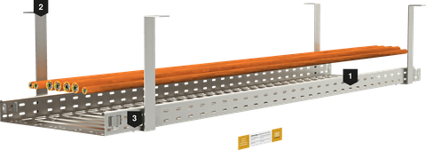 Goulotte pour câbles de type RKSM6... avec variantes de montage sur tige suspendue A 1 -A2, 81-82, C1-C2, 01-02, espacement ≤ 1500 mm, poids max. 30 kg/m, montage au plafond