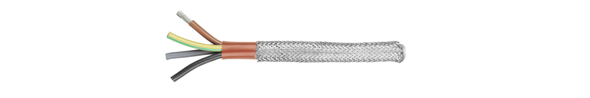 Silikon-Kabel SiHFP 3x1.50 JB CEE - Stahldrahtgeflecht rt 180°C 300/500V