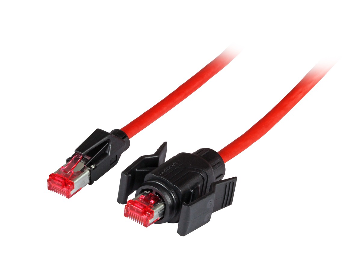 IP67 PUR Patchcâble RJ45, S/FTP 5.0m - Cat.6 PUR Câble rouge, IP67/TM21-TM21 nr