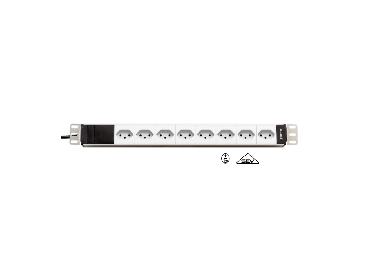 H-LINE Bloc multiprise 19" 8xT13 - sans filtre, câble 3m, blanc
