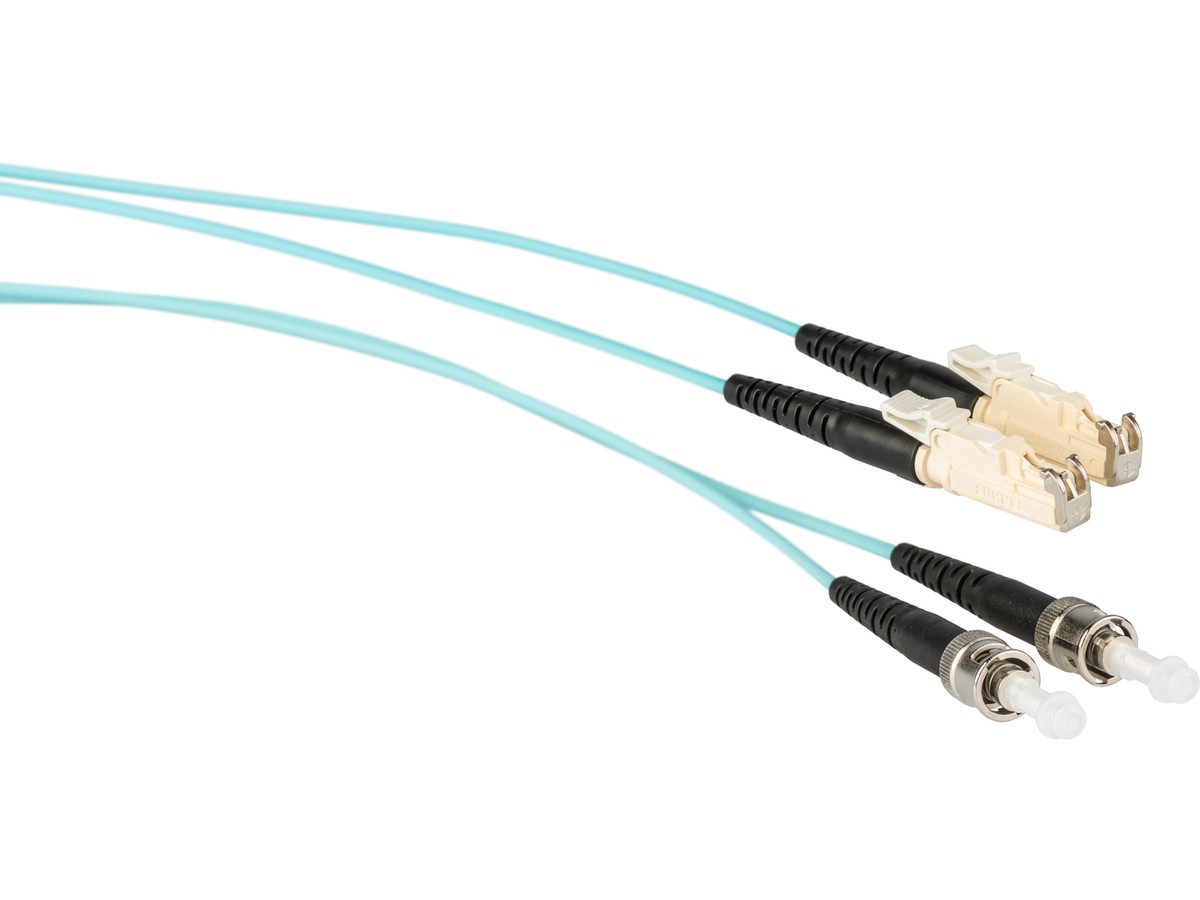 Cordon fibre optique, E2000 - ST - 50/125 OM3, duplex, fig.8, L= 10m