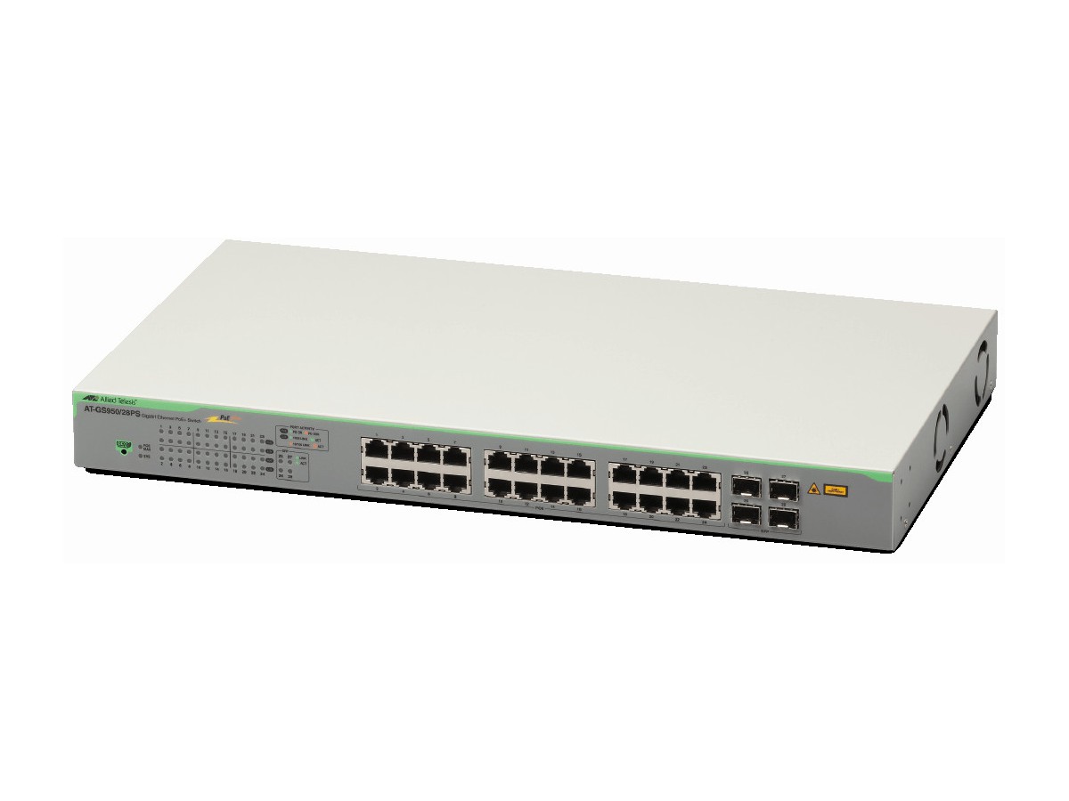 AT-GS950/28PS, 24x10/100/1000T, PoE+ - 4x SFP Combo, L2, Web-managed, 185W
