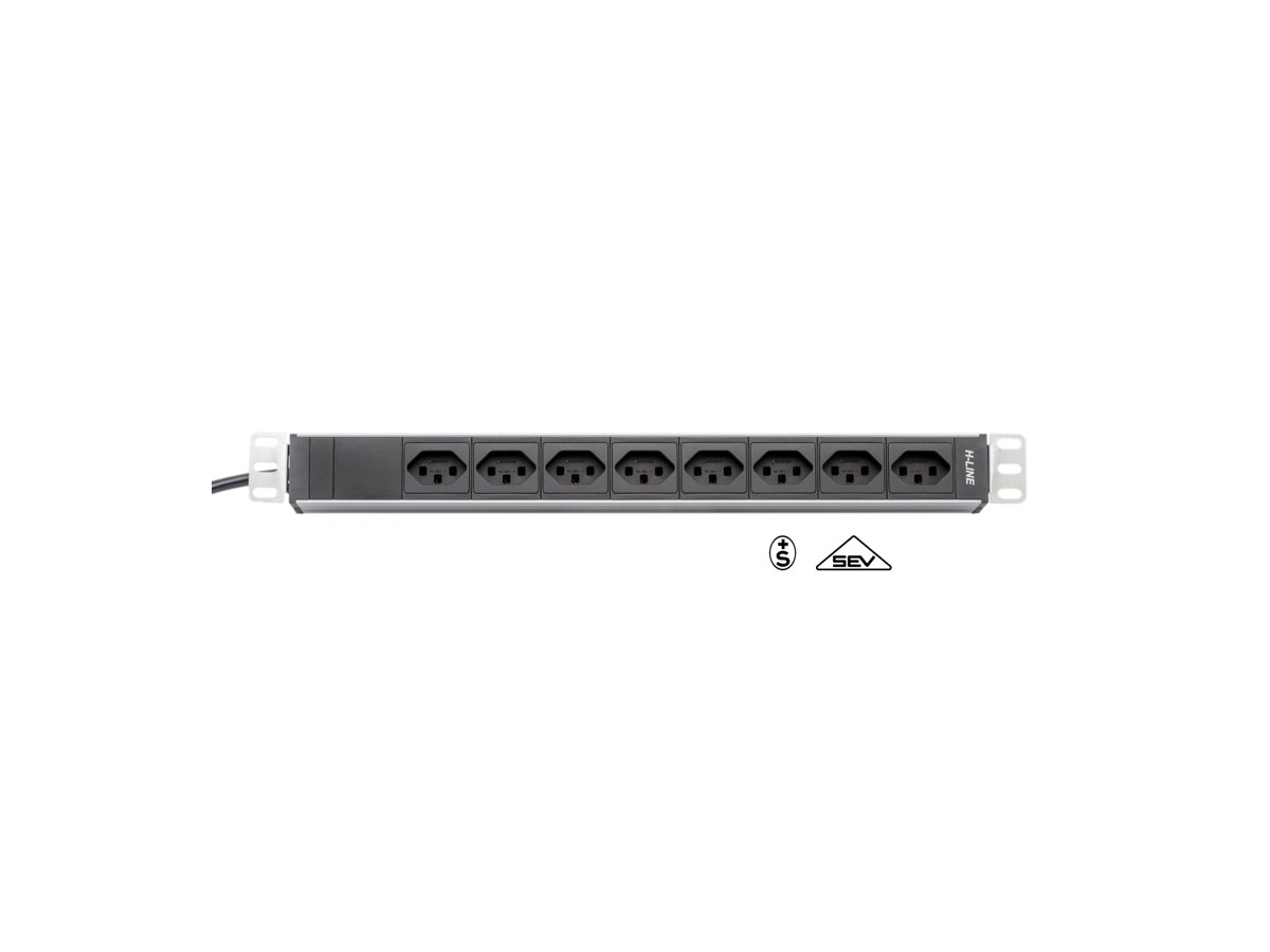 H-LINE Bloc multiprise 19" 8xT23 - sans filtre, câble 3m, CEE16, noir