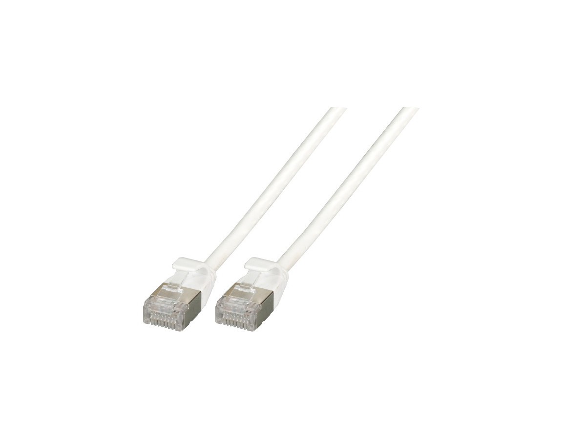 Patchkabel RJ45 U/FTP Kat.6A, 0.25m - Kabel TPE weiss, D: 4.0mm ultradünn