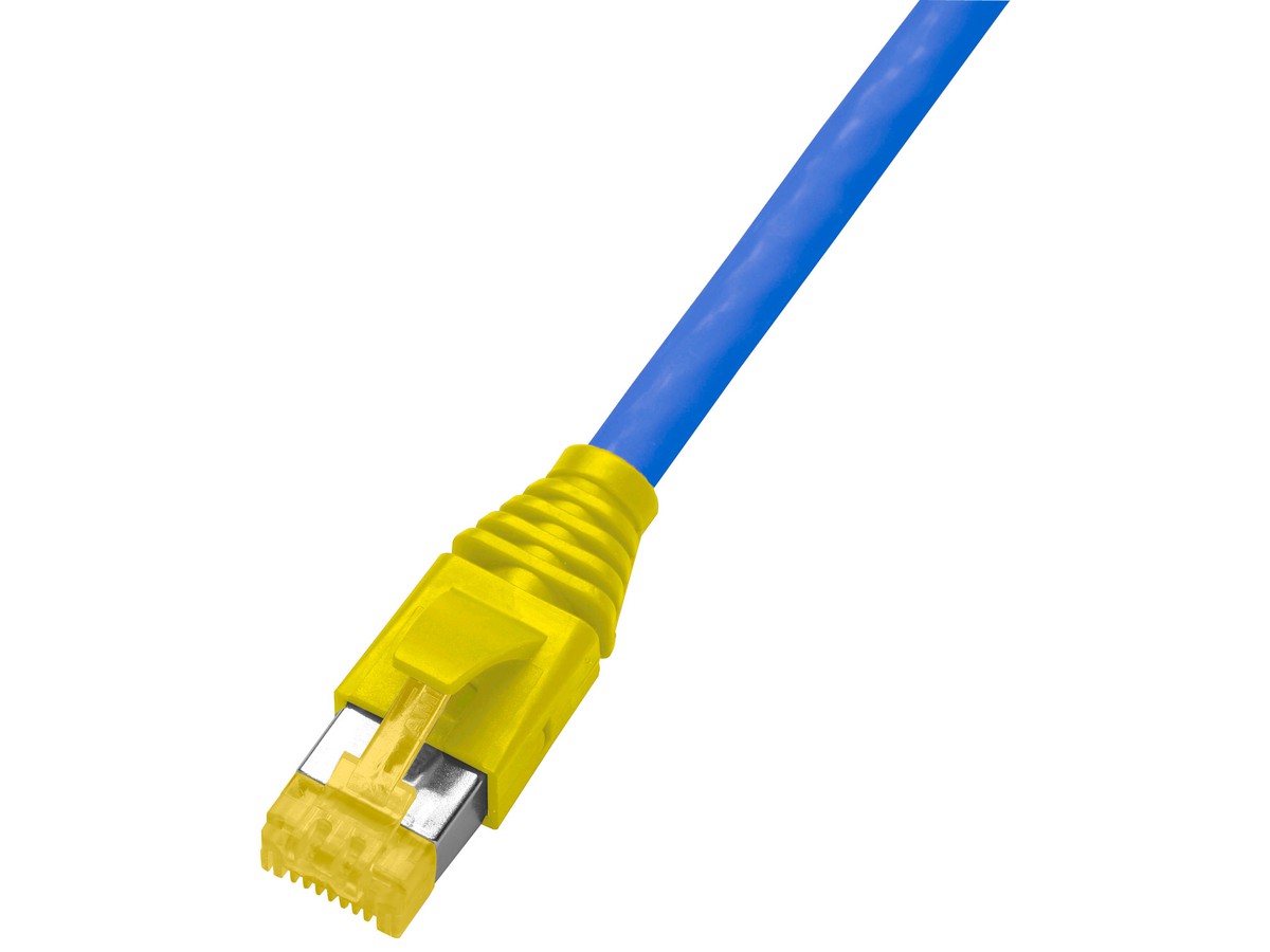 Unipatch 4P S/FTP 1:1 RJ45 AMP 5.0m - Cat.6A, câble bleu/capot TLP jaune