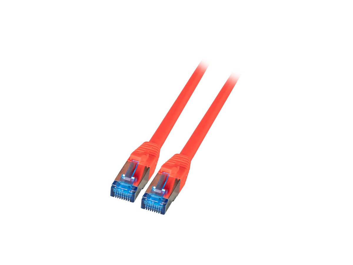Standard Patchcâble RJ45, S/FTP 5.0m - Cat.6A, câble Cat.7, TPE/LSZH, rouge