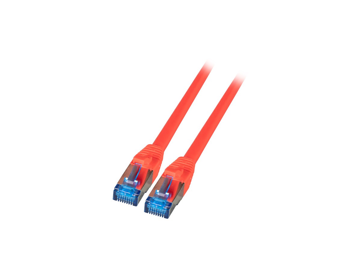 Standard RJ45 Patchkabel S/FTP 7.5m - Kat.6A, Kat.7 Kabel, TPE/LSZH, rot