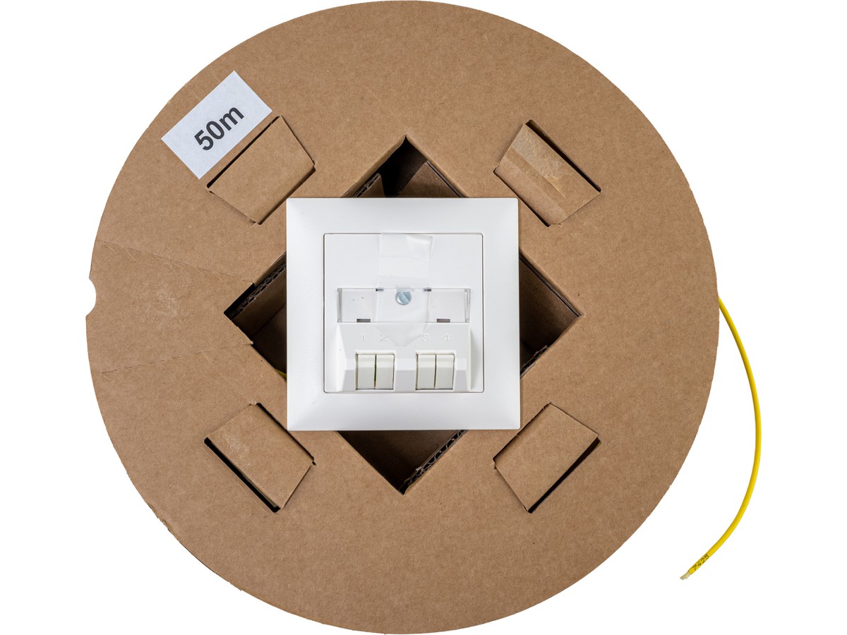 OTO Boît. encastré 2xLC APC, conf. L=50m - H&S FTTH 1x4E9/125 G.657.A2, 2.3mm jaune