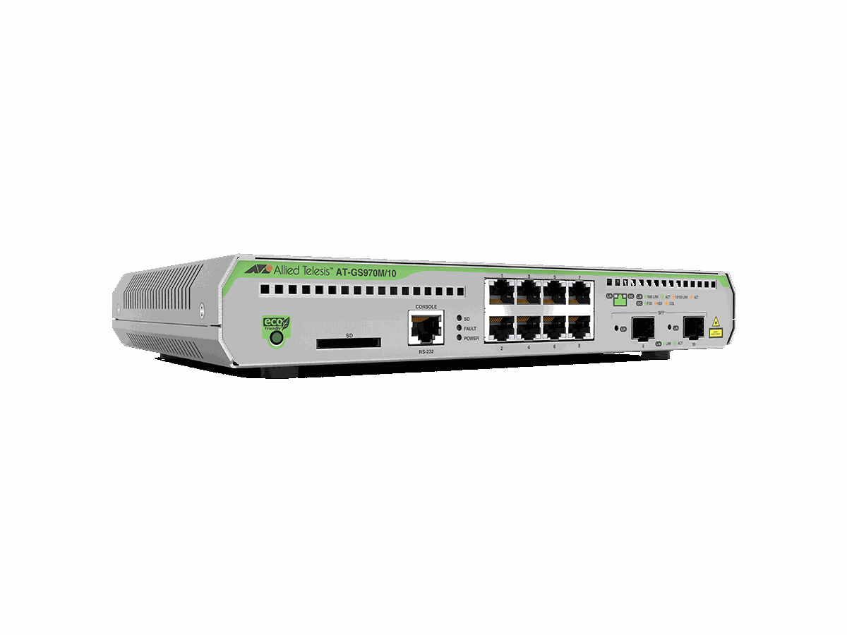 AT-GS970M/10, 8x10/100/1000T, 2xSFP - Switch L3, managed, fanless