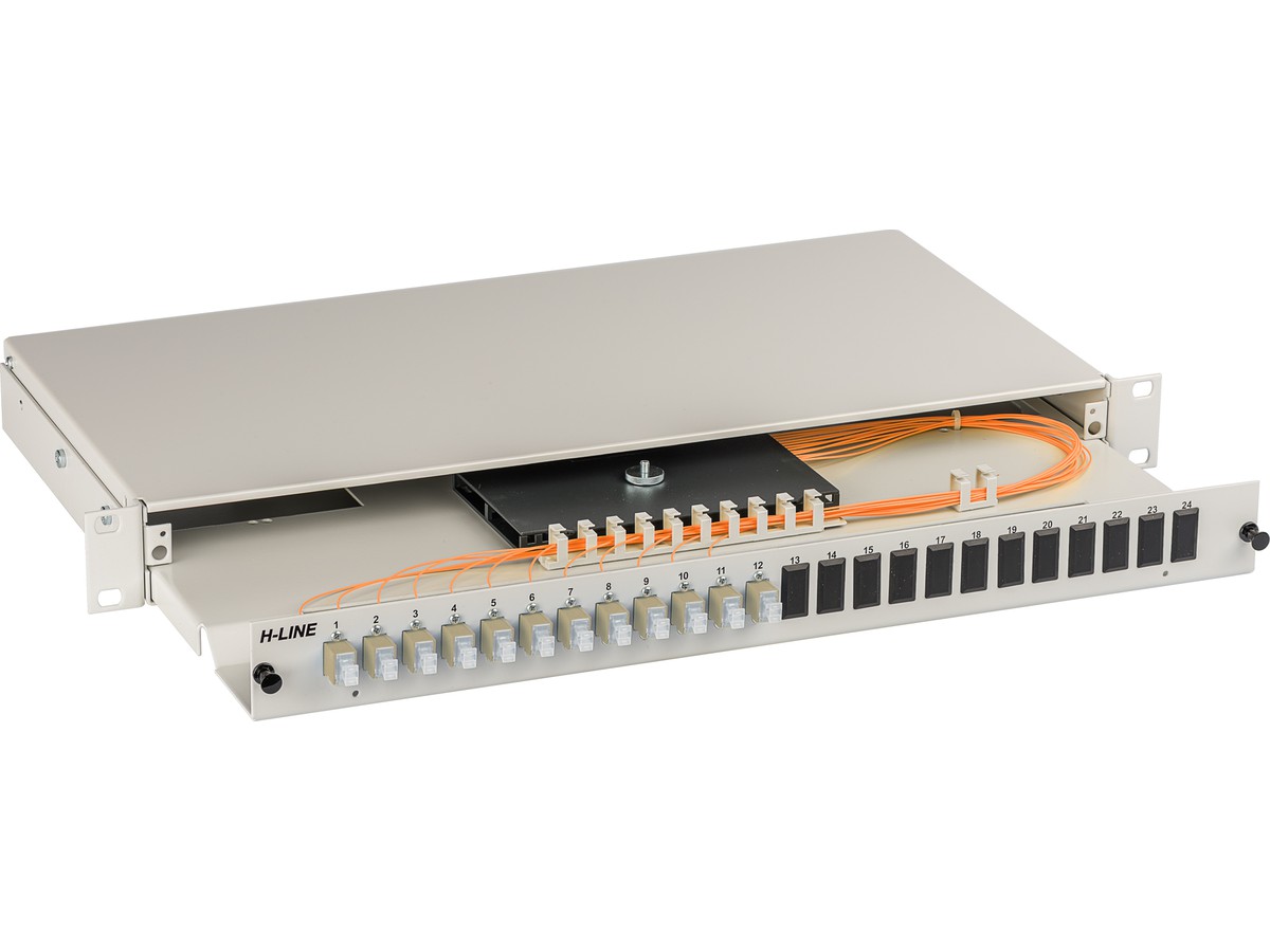 Tête de câble 10xSC simplex 50/125 prêt - à jonctionner, 1UH, RAL7035, H-Line
