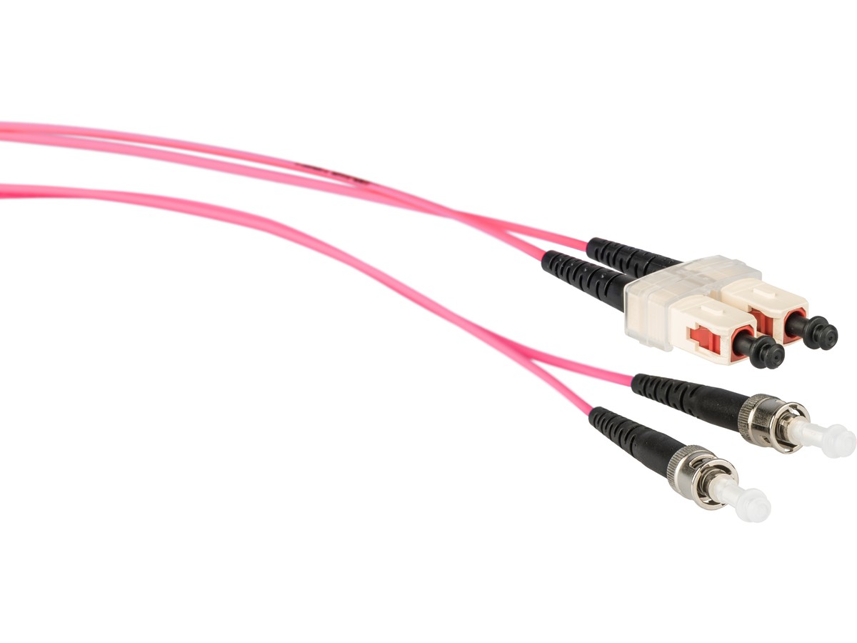 Cordon fibre optique, SCd - ST - 50/125 OM4, dupl. violet, fig.8, L= 2.0m