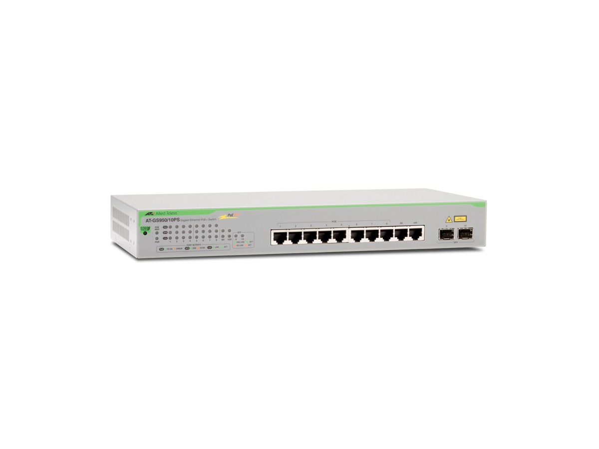 AT-GS950/10PS, 10x10/100/1000T, PoE+ - + 2xSFP-Combo, Switch L2, Web-managed
