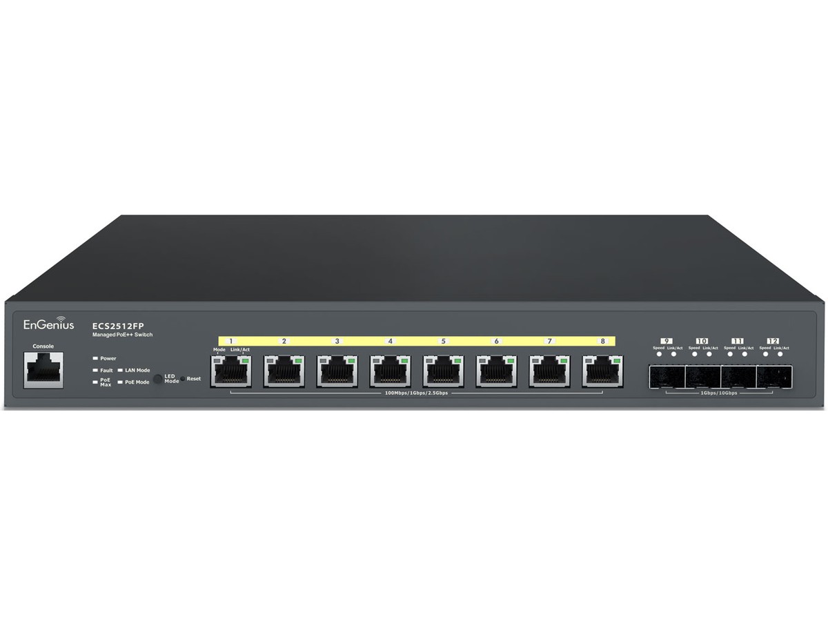 EnGenius ECS2512FP Cloud Managed Switch - 8x2500T, 4xSFP+, PoE++, 240W