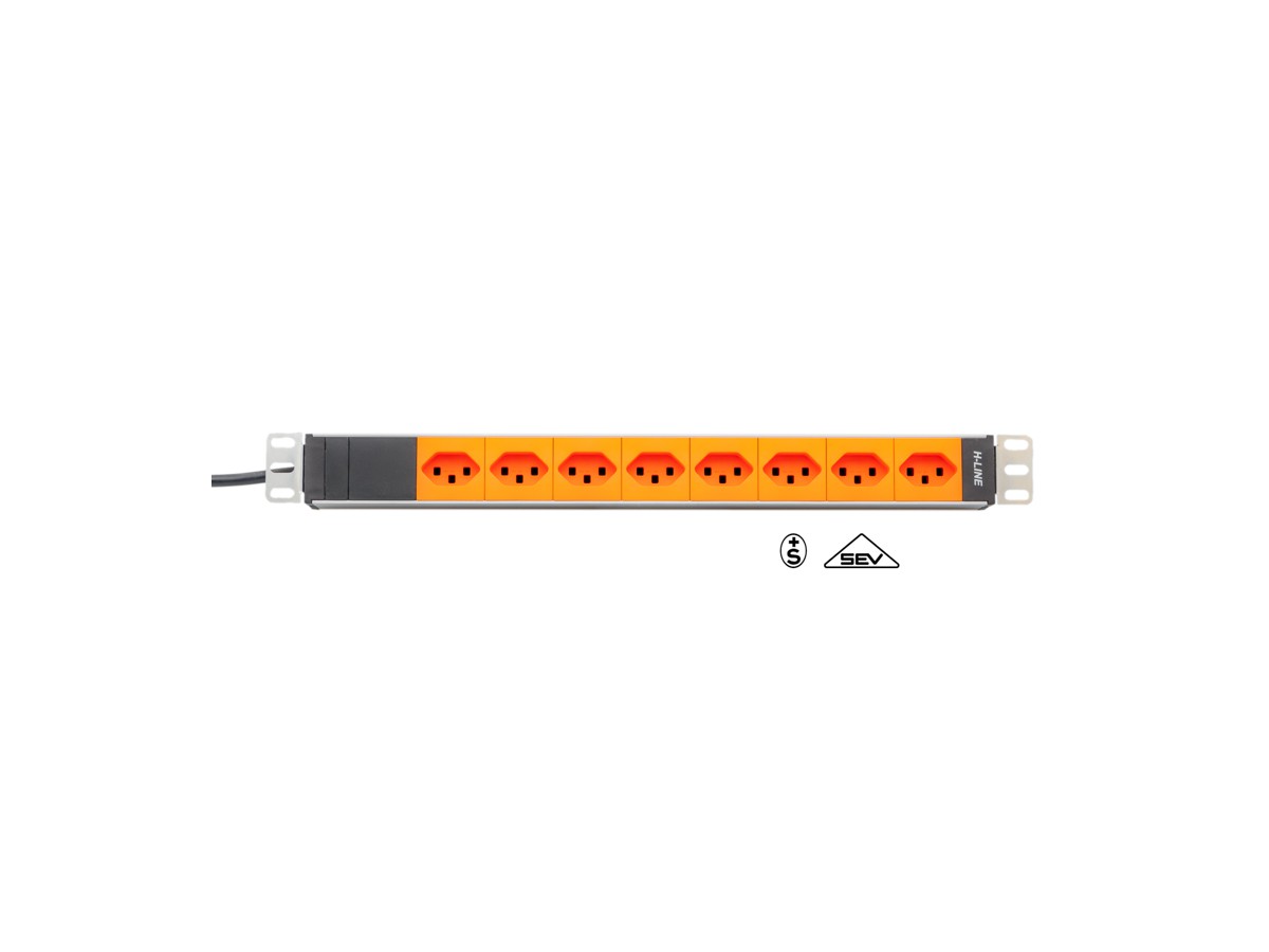 H-LINE Steckdosenleiste 19" 8xT23 oF - ohne Netzfilter, Kabel 3m, CEE16, or