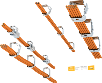 Bündelverlegung mit Sammelhalterung Typ 2031-M/15, Abstand <= 800mm, max. 1.5kg/m,  Decken- und Wandmontage