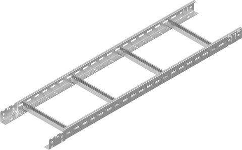 Échelle porte-câbles de type DFP400H60 avec support en C CWOP40H40/0,5 et tige filetée PGM10, espacement ≤ 1500 mm, poids max. 20 kg/m, montage au plafond