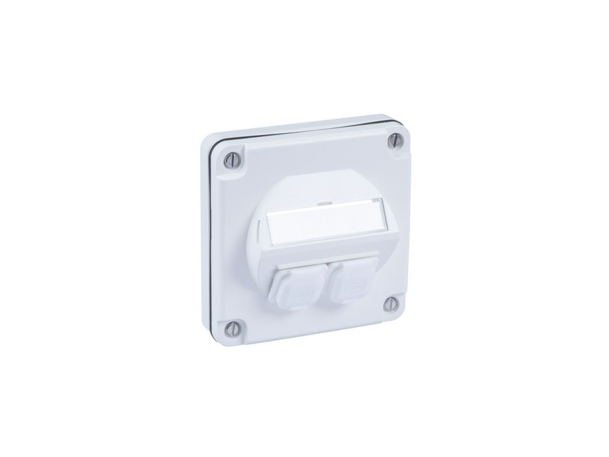 R&M DA-Boîtier Splash encastré IP54 - p. Cat.6A, 2 port, blanc, 87x87, vide