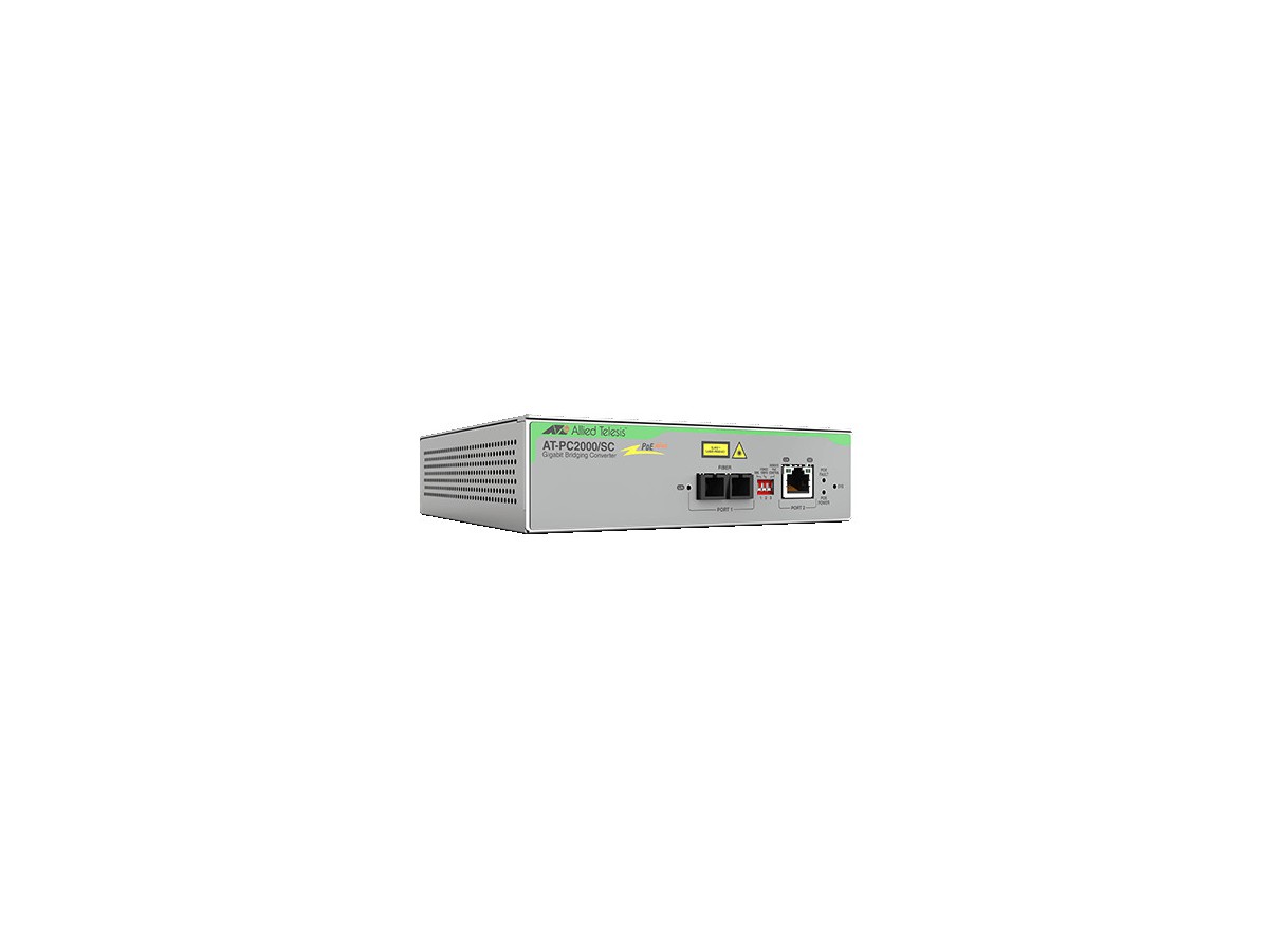 AT-PC2000/SC, Konverter RJ45 10/100/1000 - auf SC 1000SX, MM bis 550m, 850nm, PoE+