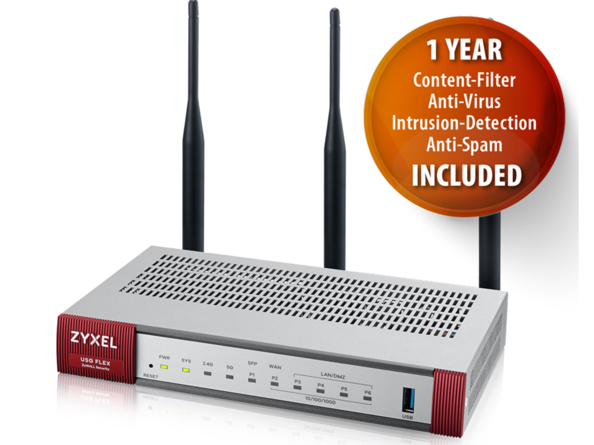 Zyxel USG FLEX 100W,WiFi UTM-FW avec VPN - incl. Service 1 année,jusqu'à 15 User