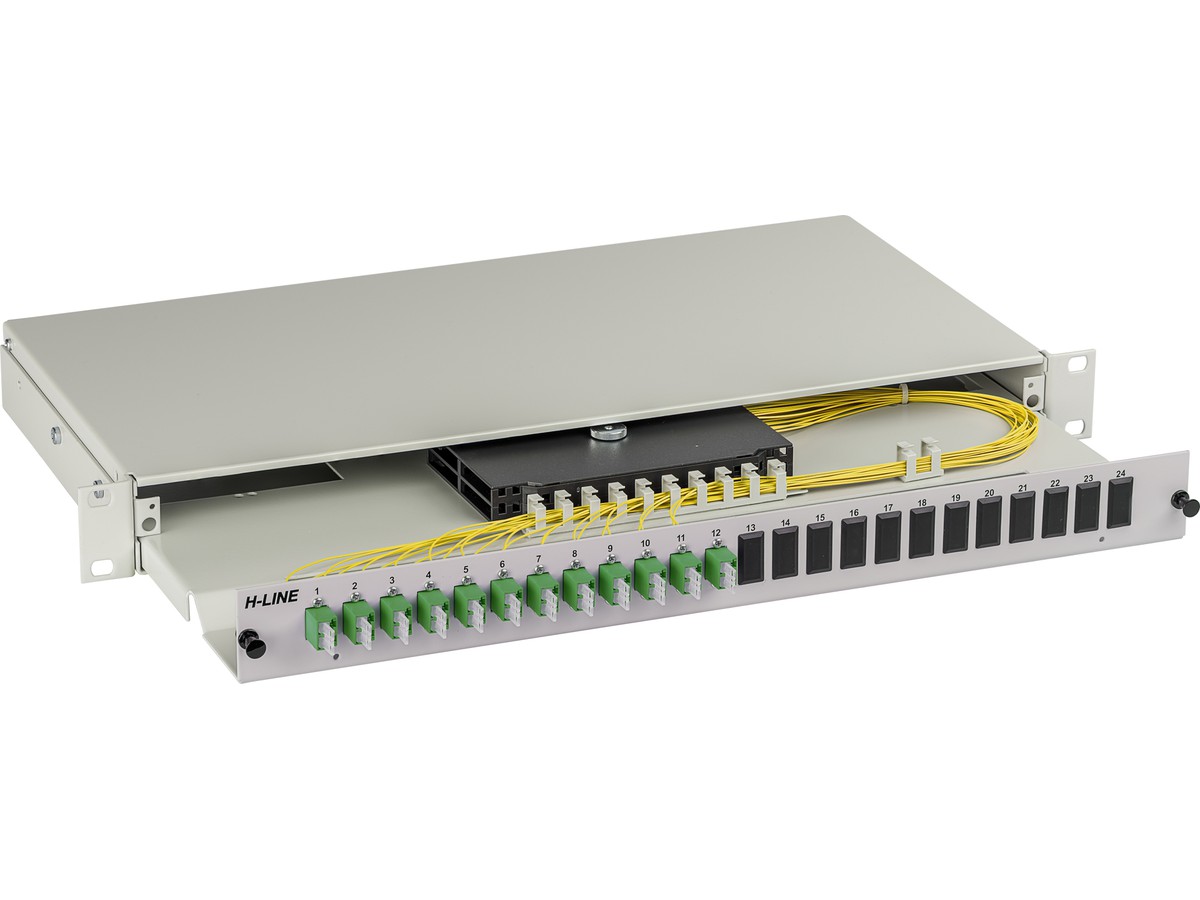 Tête de câble 10xLC APC duplex 9/125 vt - prêt à jonctionner, 1UH, RAL7035, H-L