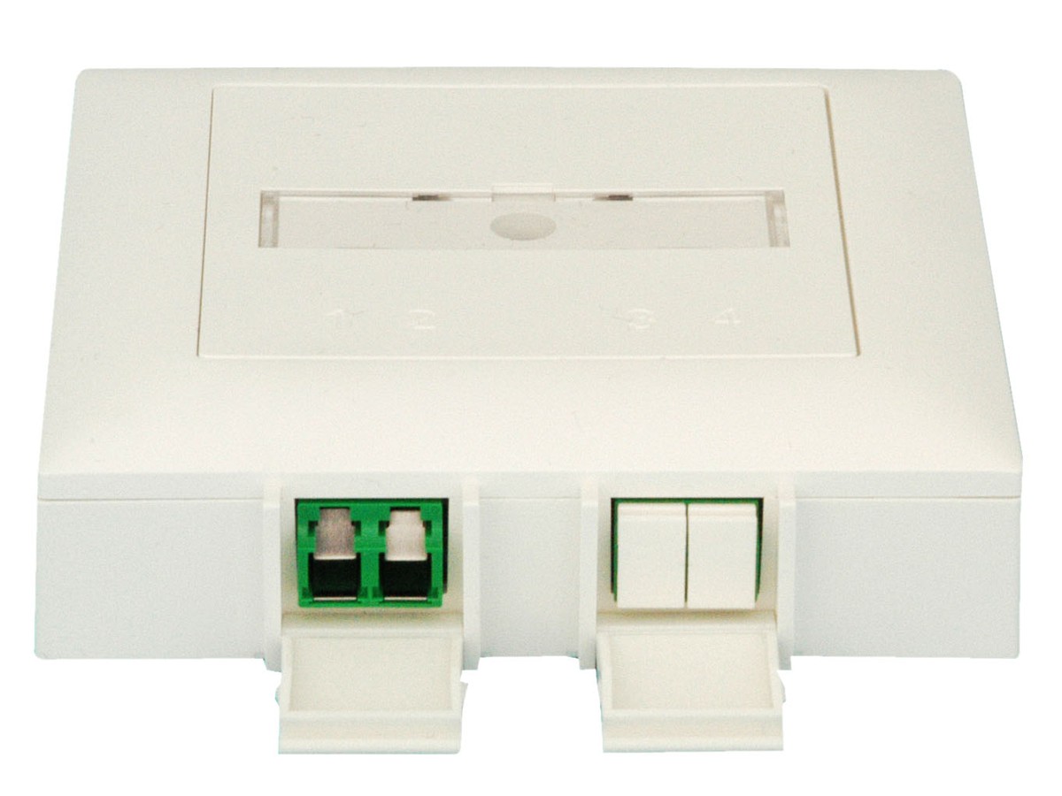 OTO-FTTH Boîtier de raccord. apparent - blanc, 2xLCd/APC SM, avec Pigtail