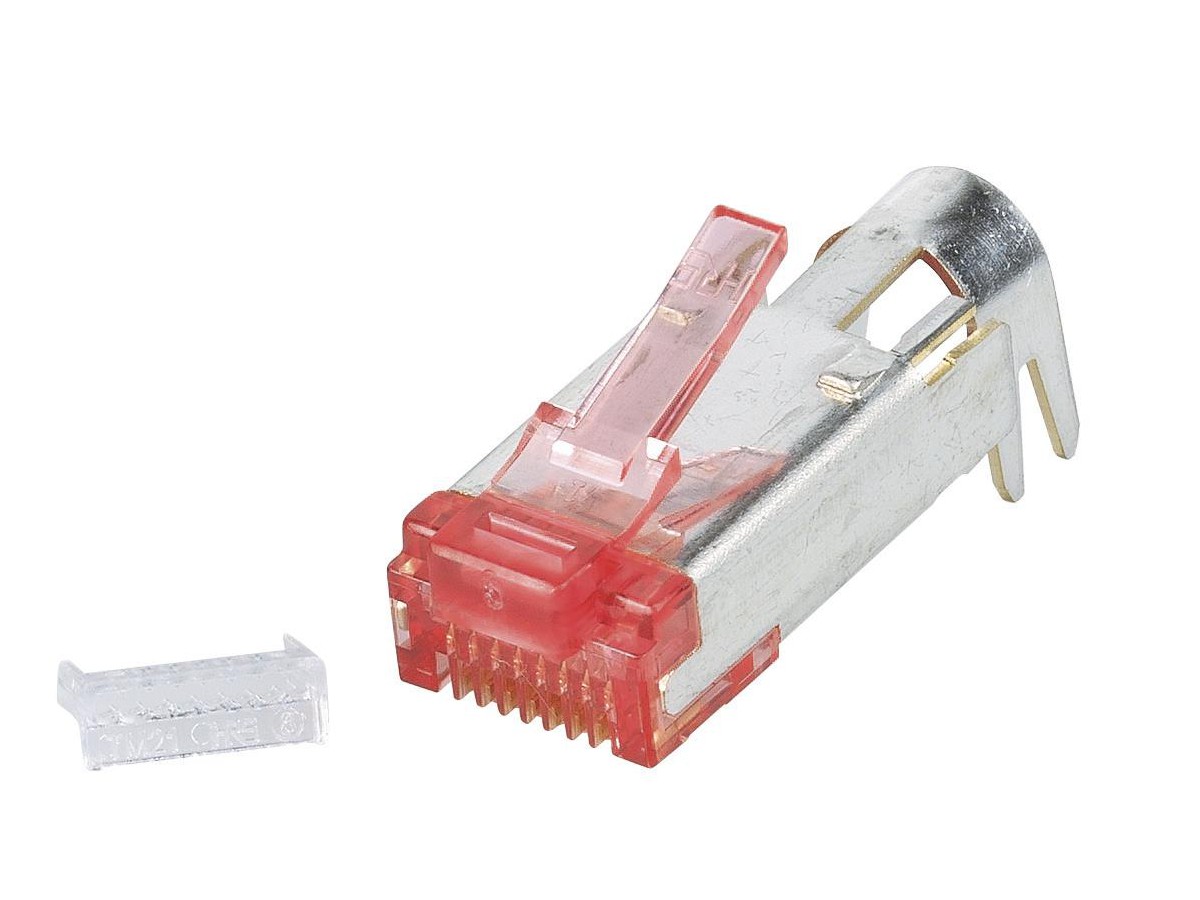 Stecker Hirose RJ45 Kat.6 TM-21 - geschirmt, rot inkl. Guide-Plate