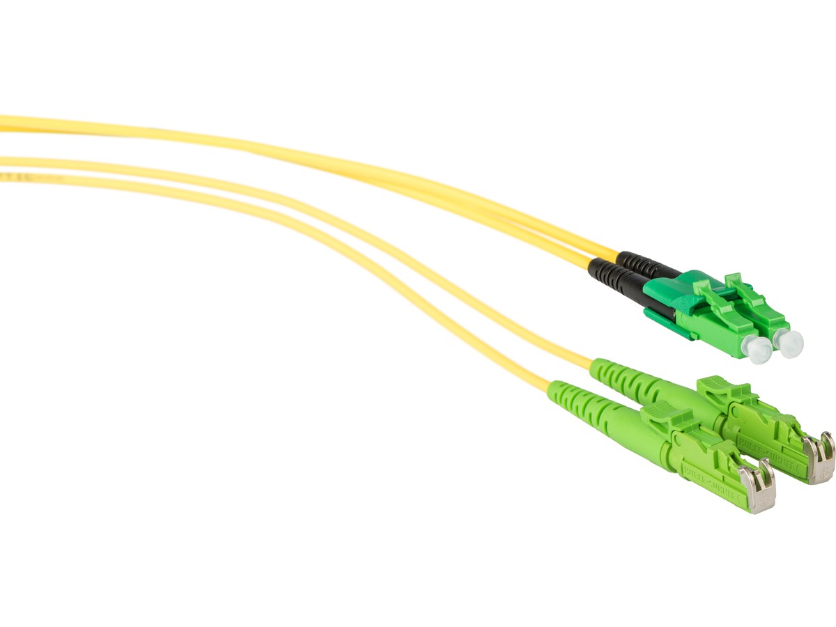 Cordon-FTTH, LCd APC - E2000 APC - 9/125 G657.A2, dupl. jaune Fig.8, L= 10m