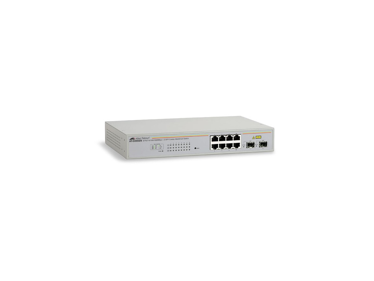 AT-GS950/8, 8x10/100/1000T - + 2xSFP-Combo, Switch L2, Web-managed