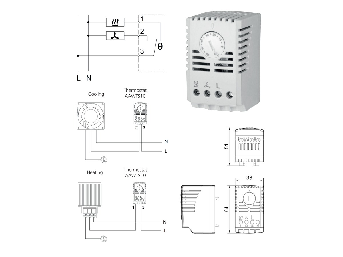 Thermostat zu Ventilator (Schliesser) - Temperaturbereich: 5-60C