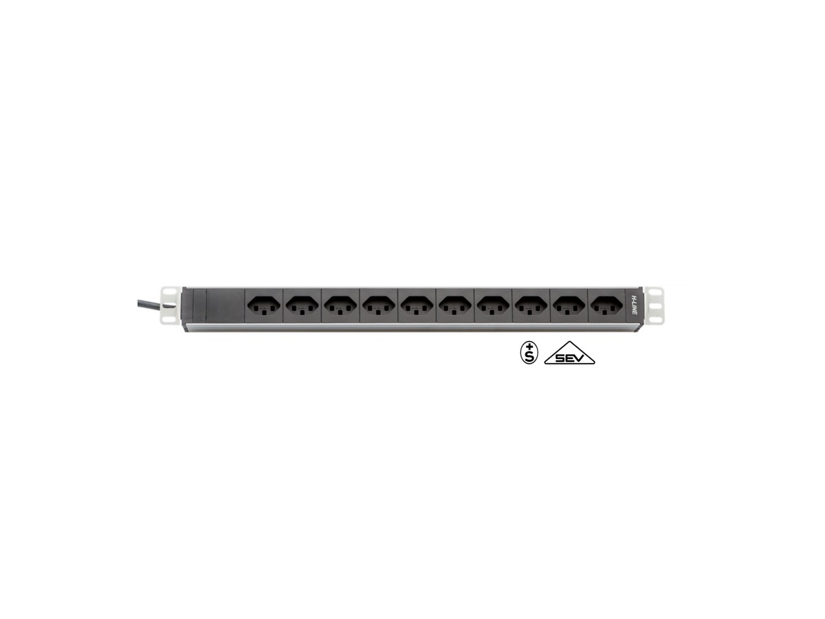 H-LINE Bloc multiprise 10xT23 - pas de 19", câble 3m, noir