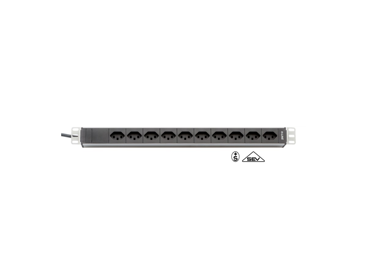 H-LINE Steckdosenleiste 10xT23, oF - nicht für 19", Kabel 3m, schwarz