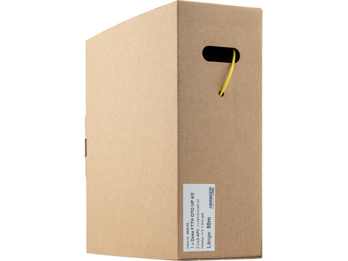 OTO Boît. encastré 2xLC APC, conf. L=10m - H&S FTTH 4x1E9/125 G.657.A2, 2.8mm jaune