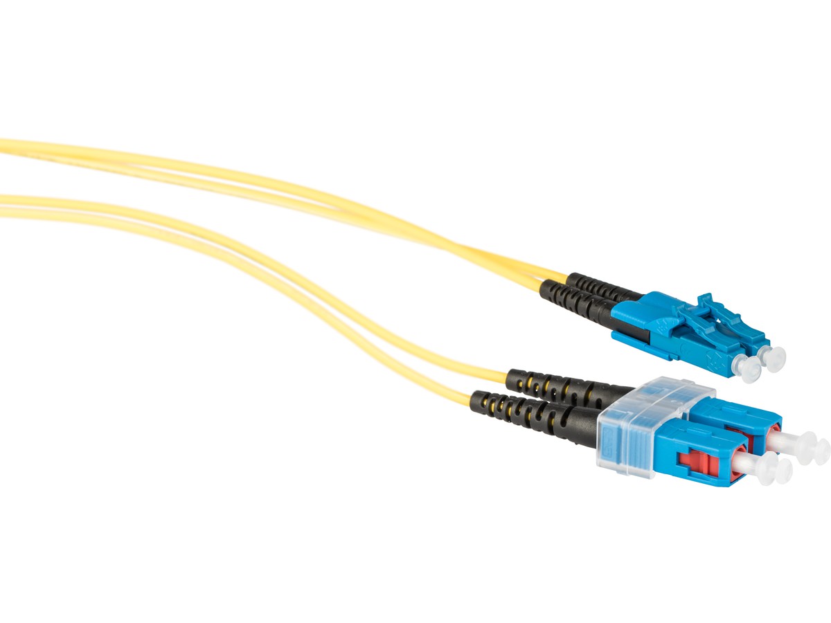 Cordon fibre optique, LCd  PC- SCd PC - 9/125, duplex jaune, fig.8, L= 1.0m