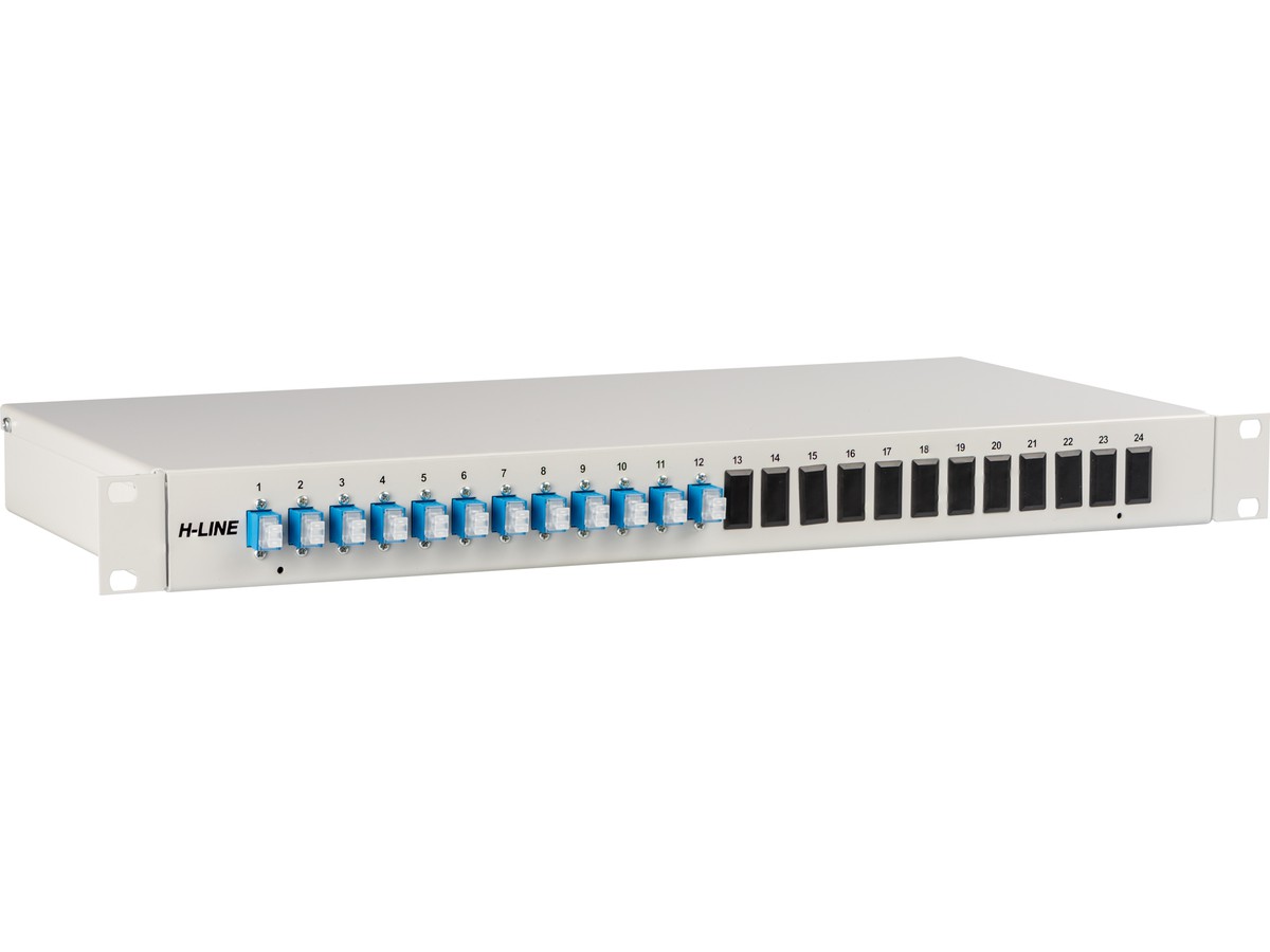 Tête de câble 24xSC PC singlemode pour - câbles conf., 1UH, RAL7035, H-Line