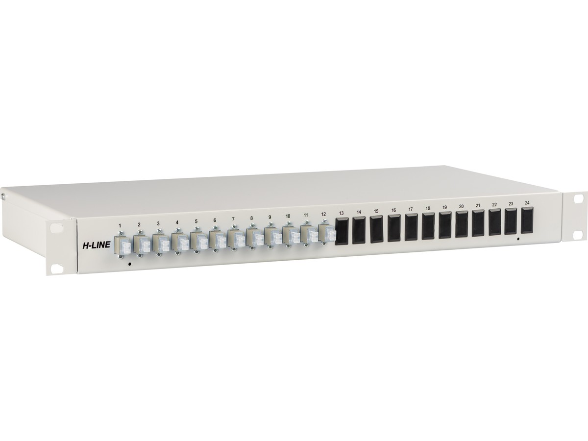 Tête de câble 12xSC simplex multimode - pour câbles conf., 1UH, RAL7035, H-Line