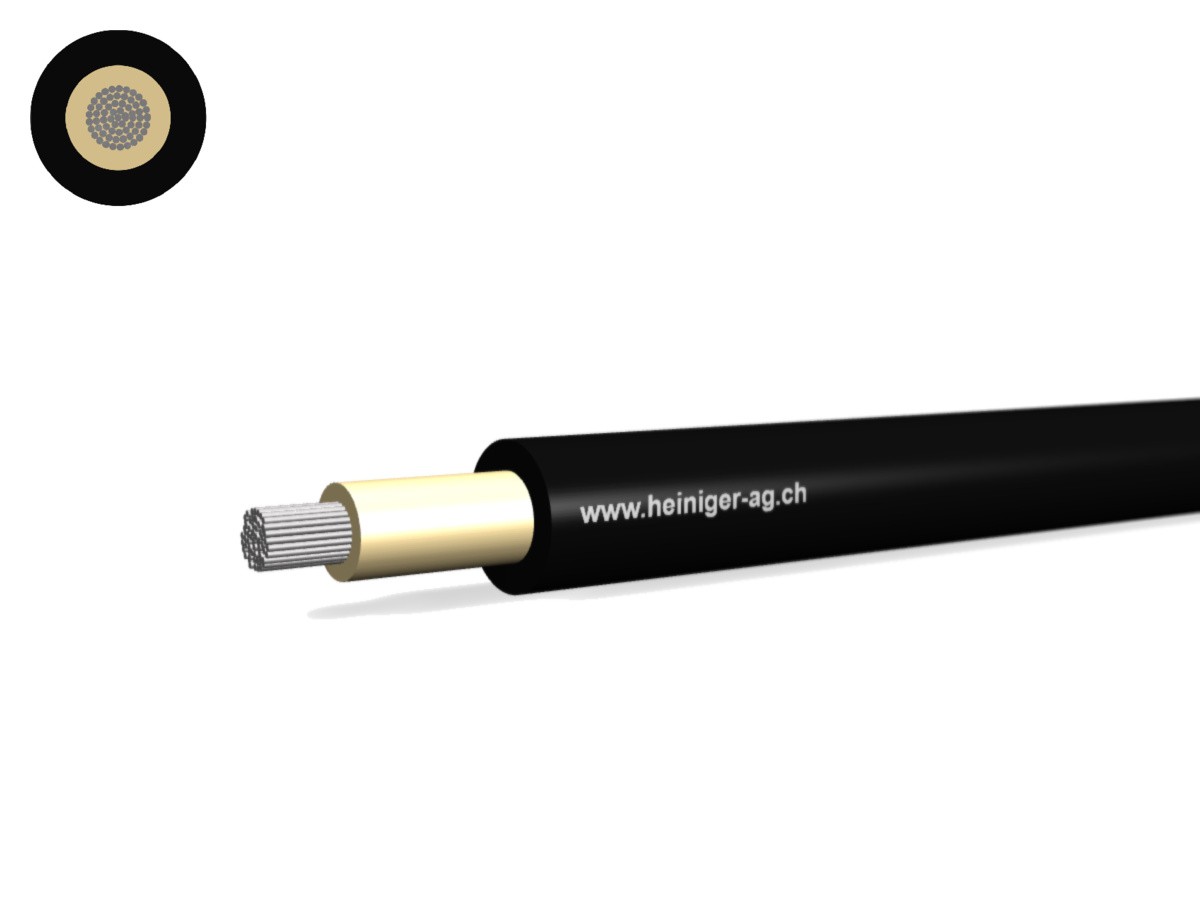 Câble solaire Eca réticulé 1x6 noir - Résist. aux intempéries et UV H1Z2Z2-K