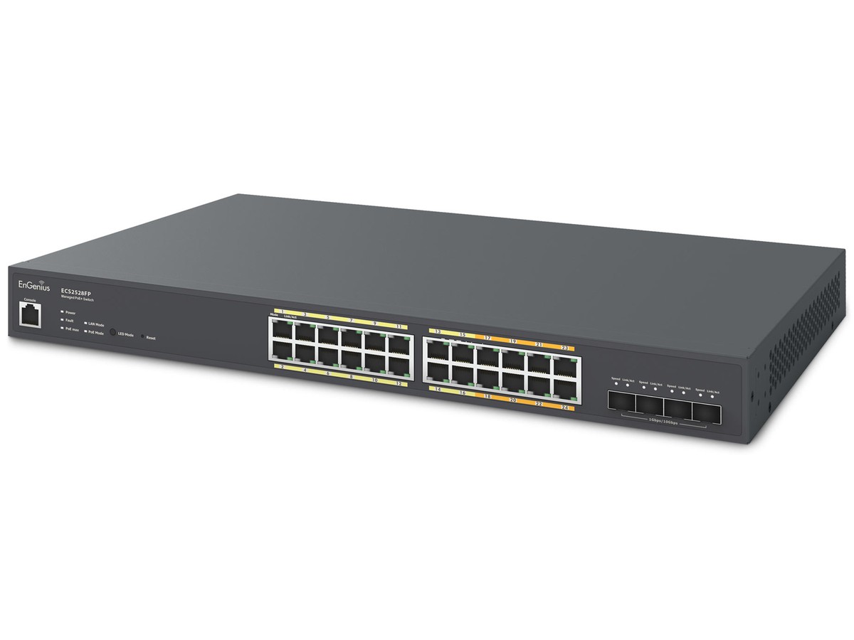 EnGenius ECS2528FP, Cloud Managed Switch - PoE+, 16x1000T, 8x M-GbE, 4xSFP+, 410W