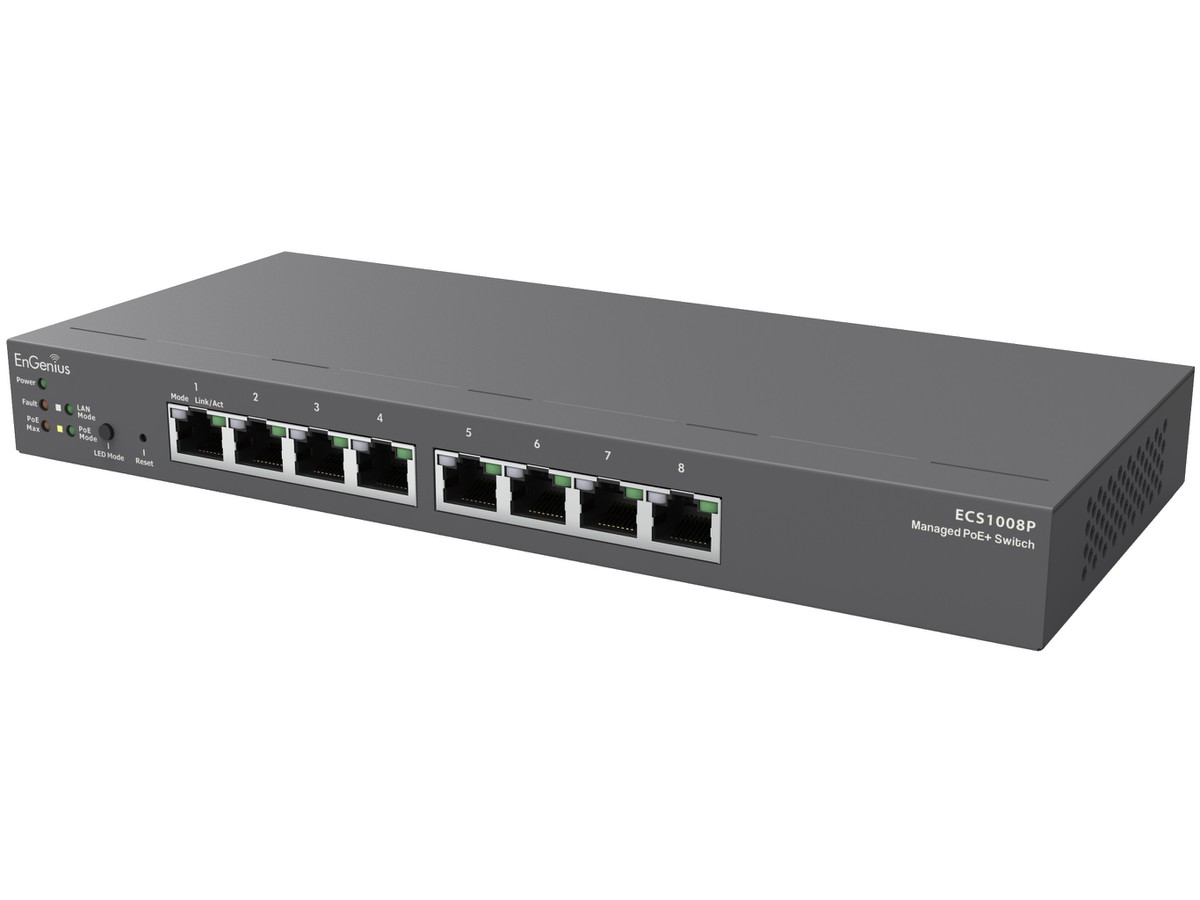 EnGenius ECS1008P, Cloud Managed Switch - PoE, 8x1000T, 55W