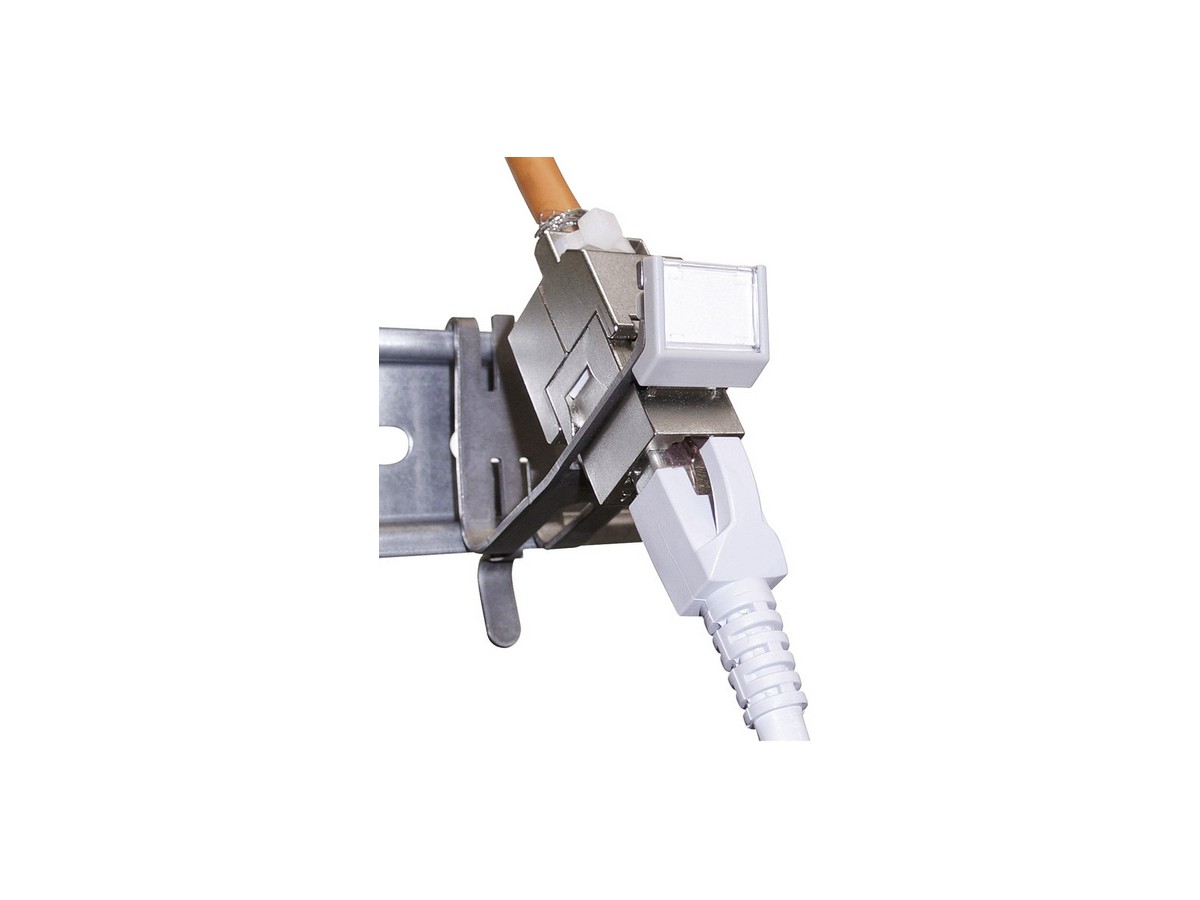 Unilan Hutschienenadapter 1xRJ45 metall - für Keystone, mit Beschriftungsfeld