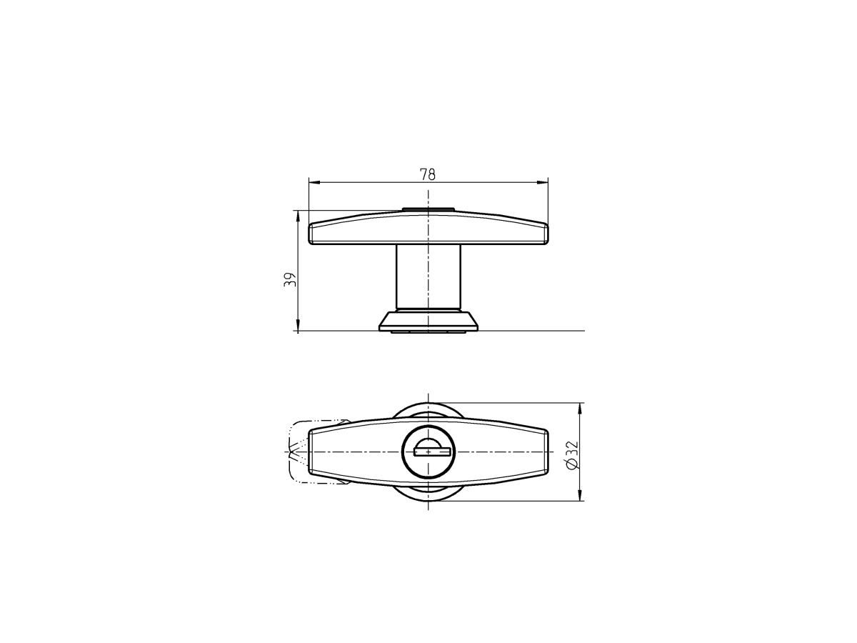 T-Griff für H-LINE Stand-/Wandgehäuse - schwarz, KABA 1036 / 22mm, ohne Zylinder