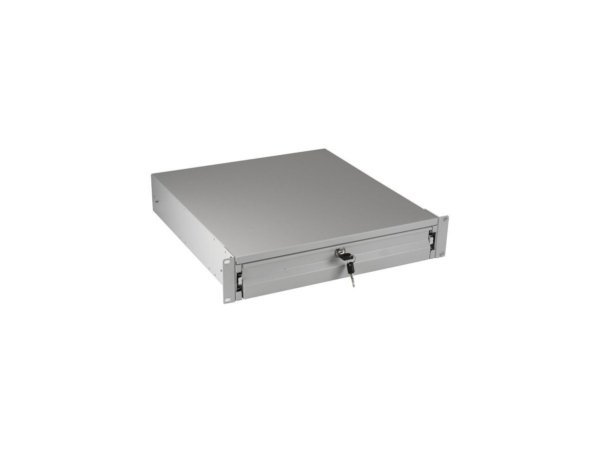 Dokumentenschublade 19" 2HE, T:466mm - Vollauszug mit Schloss und Schlüssel