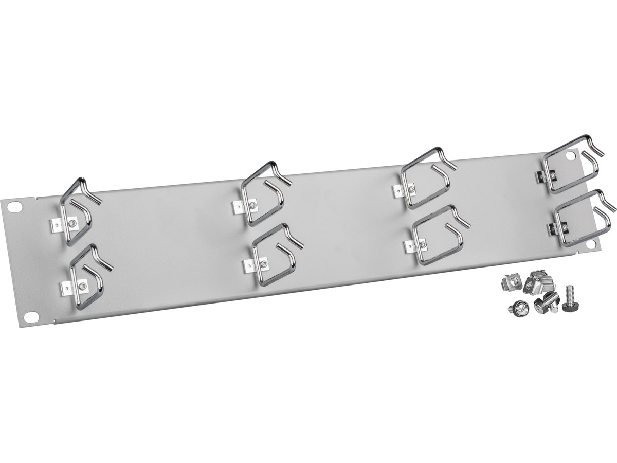 Panneau de rangement 19" 2UH - RAL7035, 8 guides chromés, 43x66mm