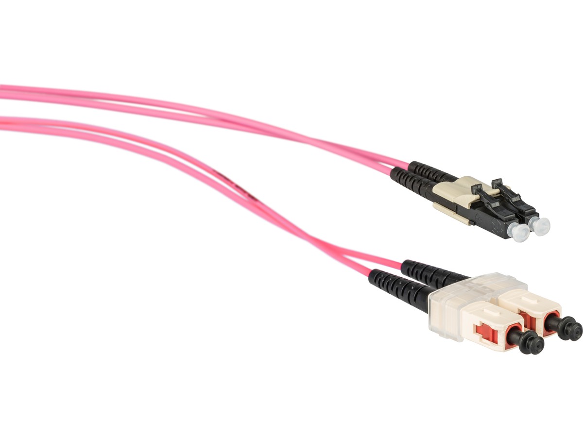 Cordon fibre optique, LCd - SCd - 50/125 OM4, dupl. violet, fig.8, L= 2.0m