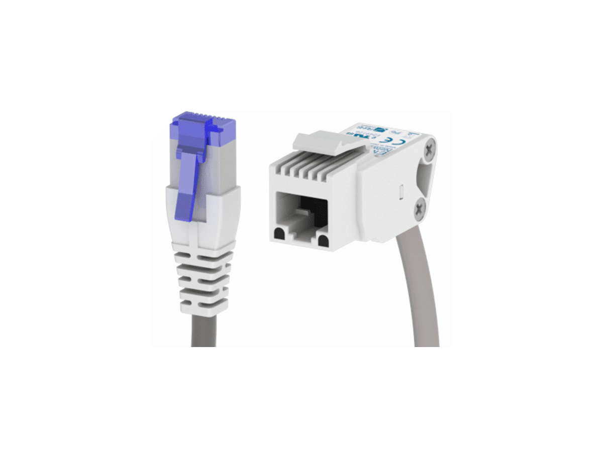 Netzwerk-Isolator EN-60KDS / Keystone - RJ45 Modul mit Kabel 0.20m, Kat.5e 180°